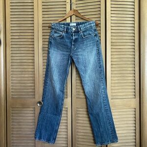 ZARA Straight-Leg Mid-Rise Jeans in Dark Blue